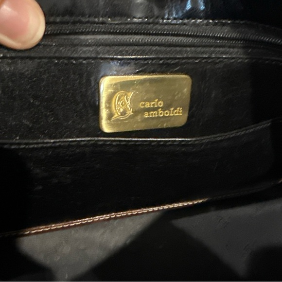 Vintage Leather Carlo Amboldi Black/Brown Crossbody Bottom Studs Smooth P - Picture 10 of 10